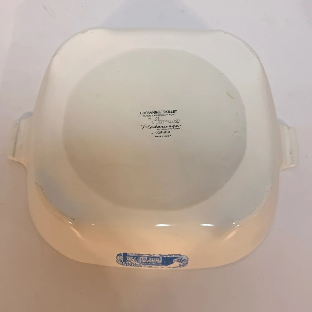 Vintage Corning Ware Amana Radarange Browning‎ Skillet Blue Homestead White 10in